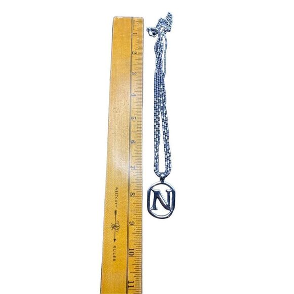 Three chain silver tone necklace with monogram “N” heart clasps - Picture 2 of 8